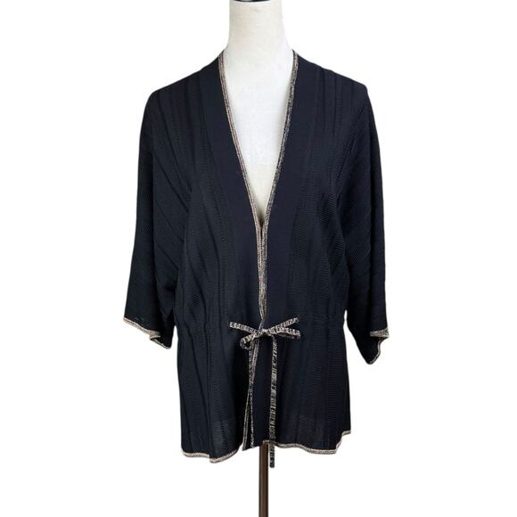 Misook Sweaters - Exclusivley Misook Black Textured Knit Gold Trim Layering Cardigan Sweater
